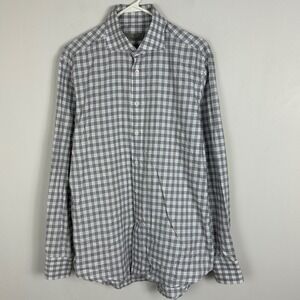 Canali Italy Mens Grey Plaid Long Sleeve Collared Shirt Size 42 or 16.5‎ Cotton